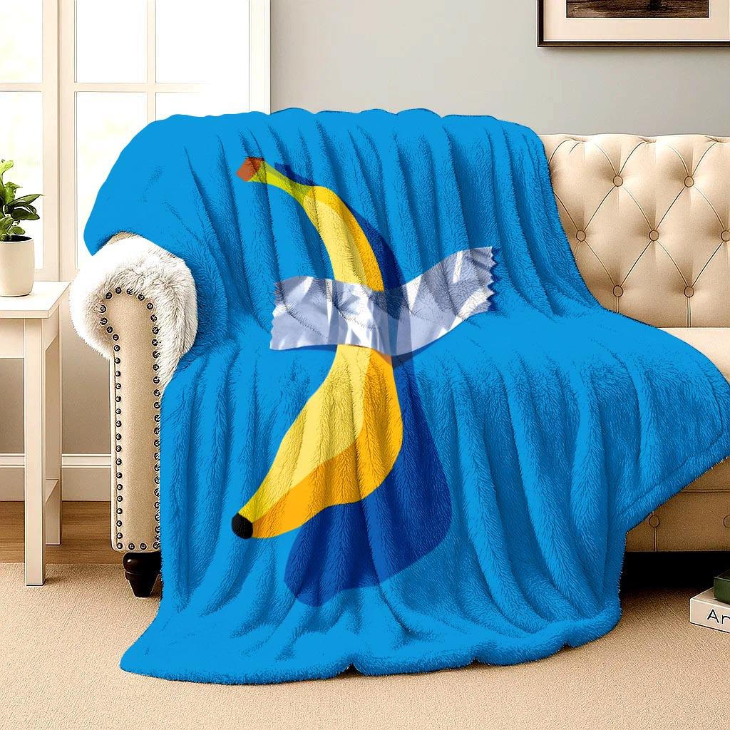 Bananas with a blue background Flannel printed blanket suitable for all seasons suitable for living room office sofa and travel