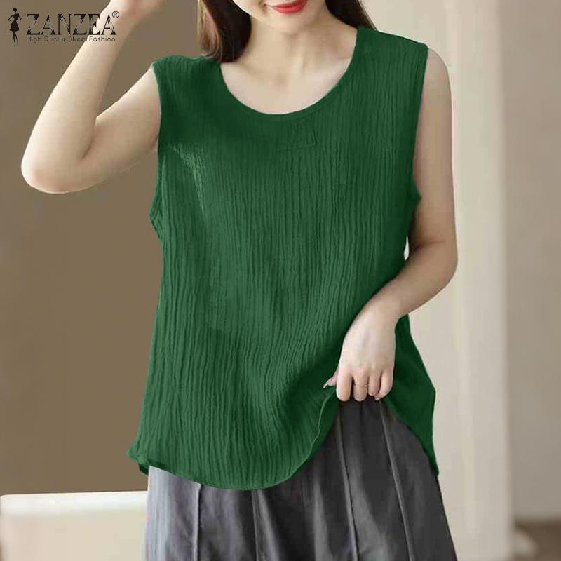 ZANZEA Women Summer Round Neck Loose Casual Sleeveless Tank Tops