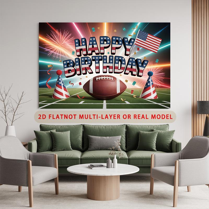 2D American football birthday tapestry American flag sportsthemed party backdrop patriotic celebration decoration NFL fan gift 74x94cm(29x37in)