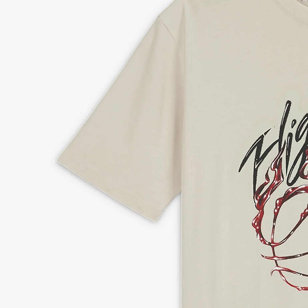 Jordan X Travis Scott Flammenprint Strass Rundhals Locker Kurzarm T-Shirt Herren Tops Aprikose DO4102-104