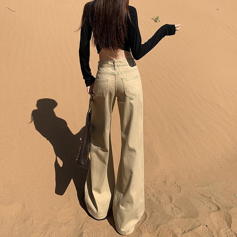 Damen Herbst 2025 Khaki Micro Flare Jeans - Mittelhoher bis niedriger Bund, Lockere Passform, Fließend & Schlankmachend