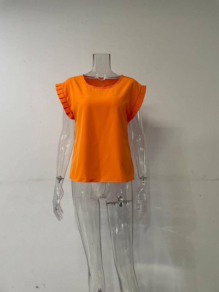 Women's Summer Short-Sleeve Pleated Round Neck Shirt