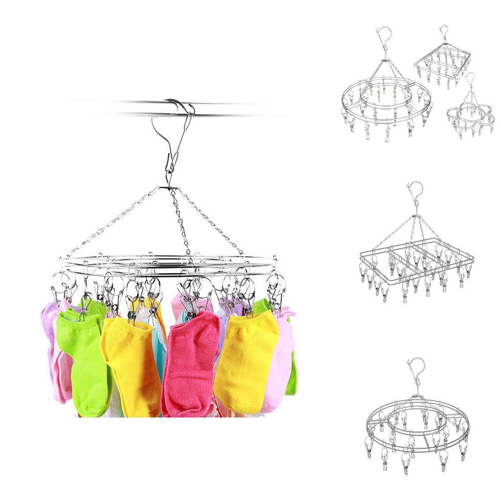 Modern Stainless Steel Socks Rack With 20 Clamps For Indoor And Outdoor Use
