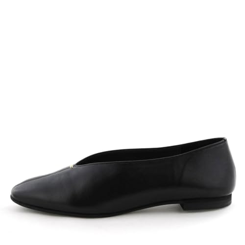 HIMIKO Metal Point Flat Pumps, Genuine Leather with Soft Cushioning, Black, Size 240 (Product Code: 651326)