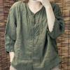 Women's Loose Cotton-Linen Cardigan Top with 3/4 Sleeves