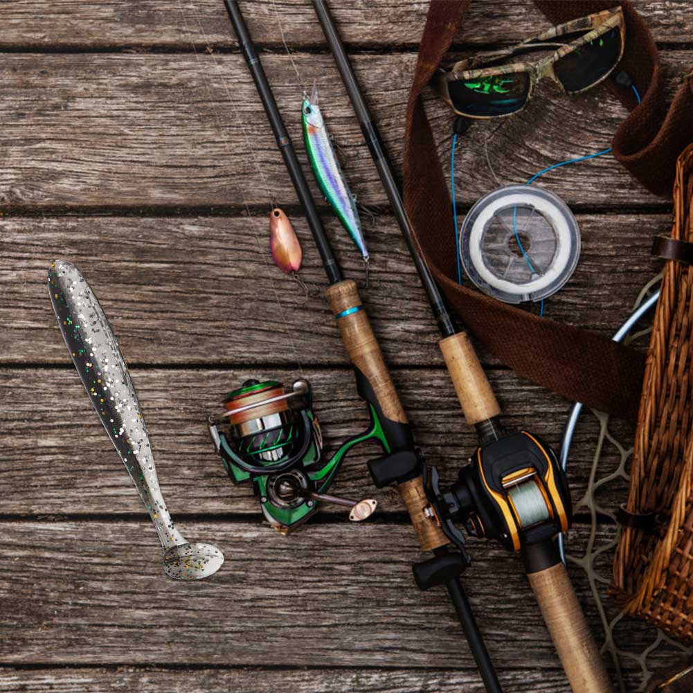 20PCS 7.5cm Soft Plastic Fishing Lures t tail Grub Worm Baits Fish Tackle Accessory(Black)