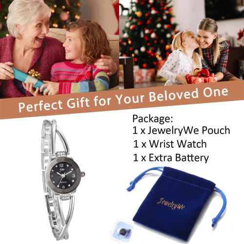 JewelryWe Sparkly Cute Women's Watch, Simple and Fashionable, Perfect for Birthdays and Valentine's Day (Silver)