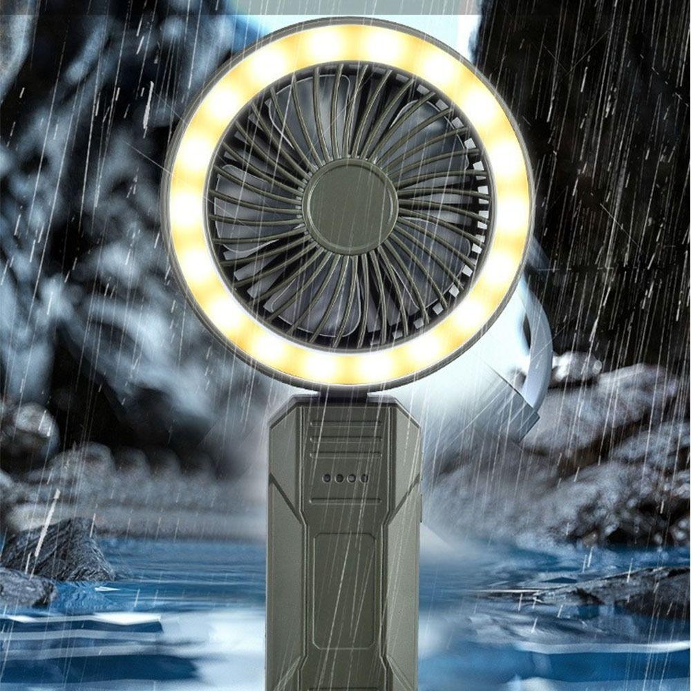 Low Noise Handheld Electric Fan with LED Light Foldable Fan Lightweight Camping Clip Fan Outdoor