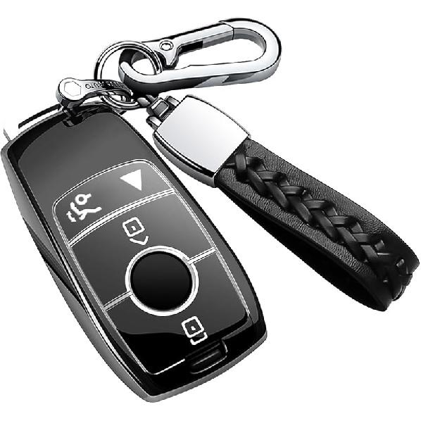 Autophone Compatible With Mercedes Benz Key Fob Cover With Keychain,Soft TPU 360 Degree Protection Key Shell Case For 2017- E-Class 2018- S-Class -