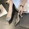Spring and summer new pointed toe with sunflower high heels transparent crystal shoes thick heel wine glass and sandals women