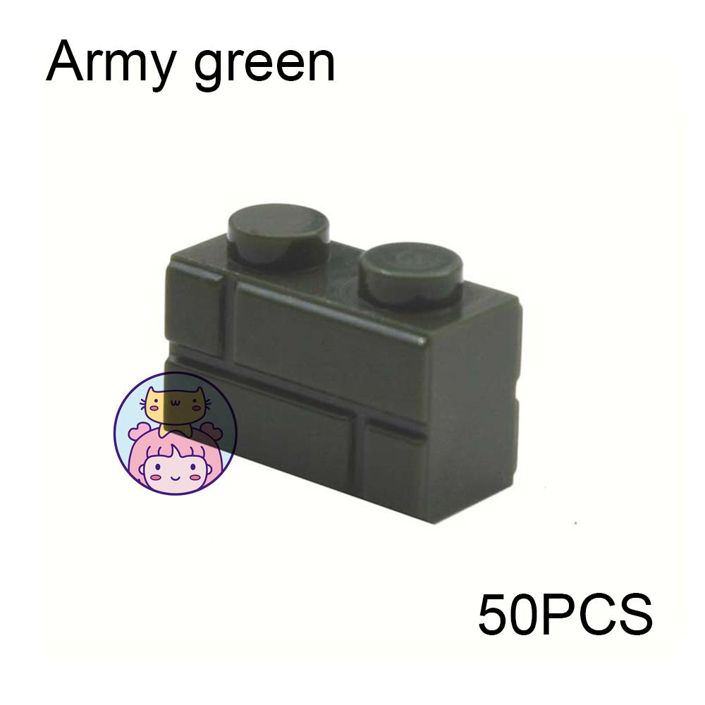 50pcs Wall Striped Bricks MOC 1x2 Building Blocks Toys Palace Castle Creative Figures Military House Wall Transparency Parts