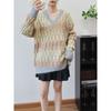 Gentle wind gradual change sweater pullover autumn and winter new medium and long V-neck loose knitted sweater top women