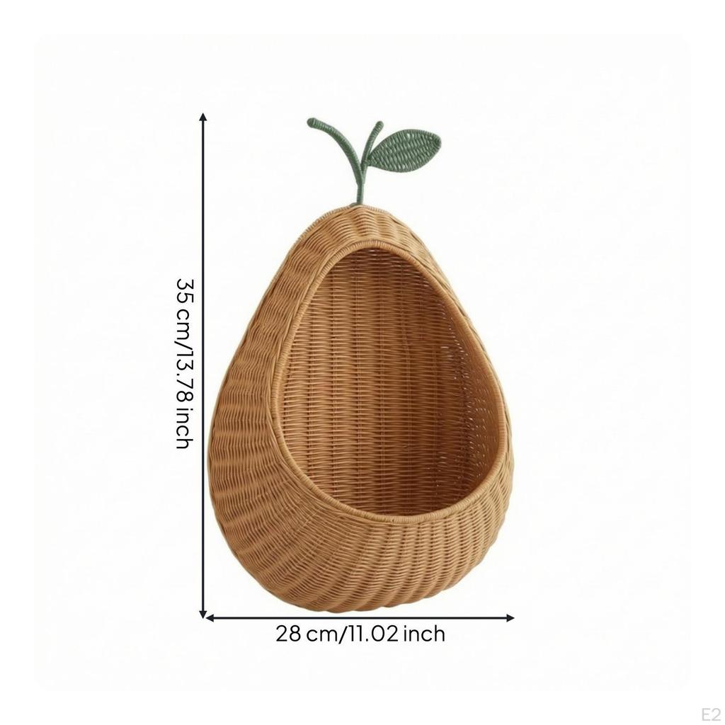 Pear Basket Handwoven Hanging with Open Front Woven for Kids, Nursery, Entryway, Playroom