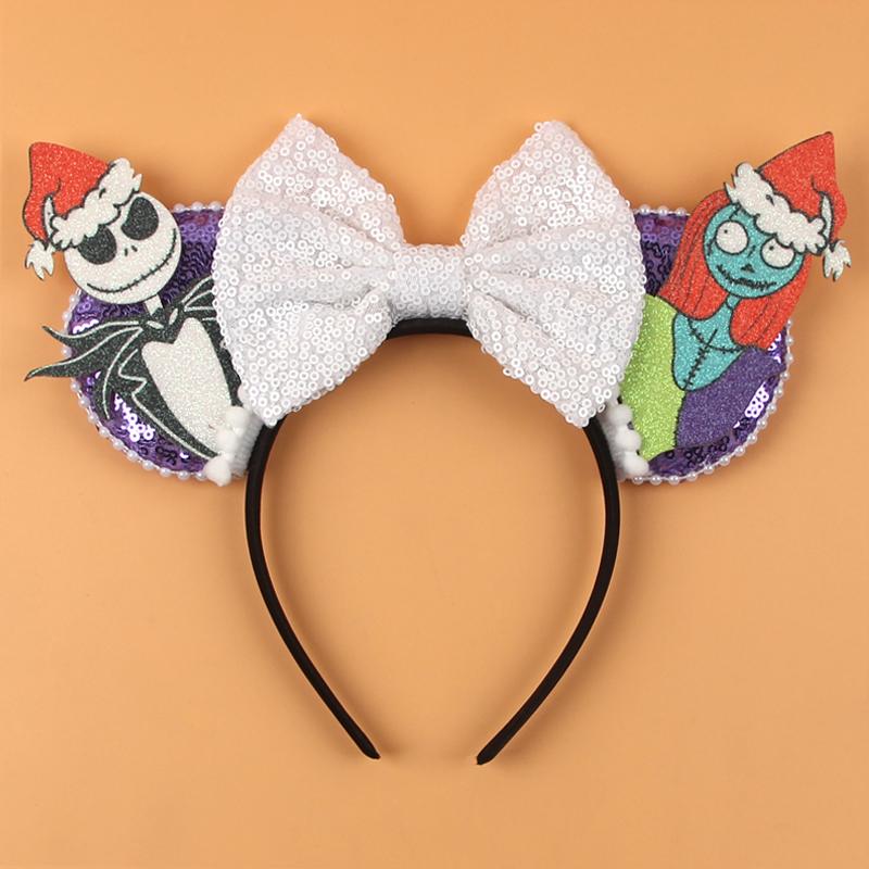 Halloween Mouse Ears Headband Sequins Bow Hairband For Women Featival Party DIY Hair Accessories Boutique