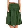 Women Regular Skirt With Pockets Below The Knee Length Solid Color Ruched Flowy Midi Skirt