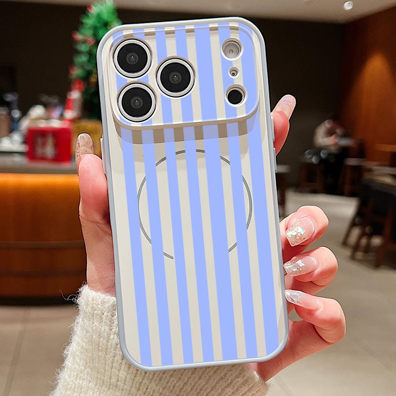Stripe Heart Pattern Case For iPhone 17 18 Pro Max For iPhone 16 15 14 13 Pro Max Magnetic For Magsafe Skin Feel Hybrid Phone Cover