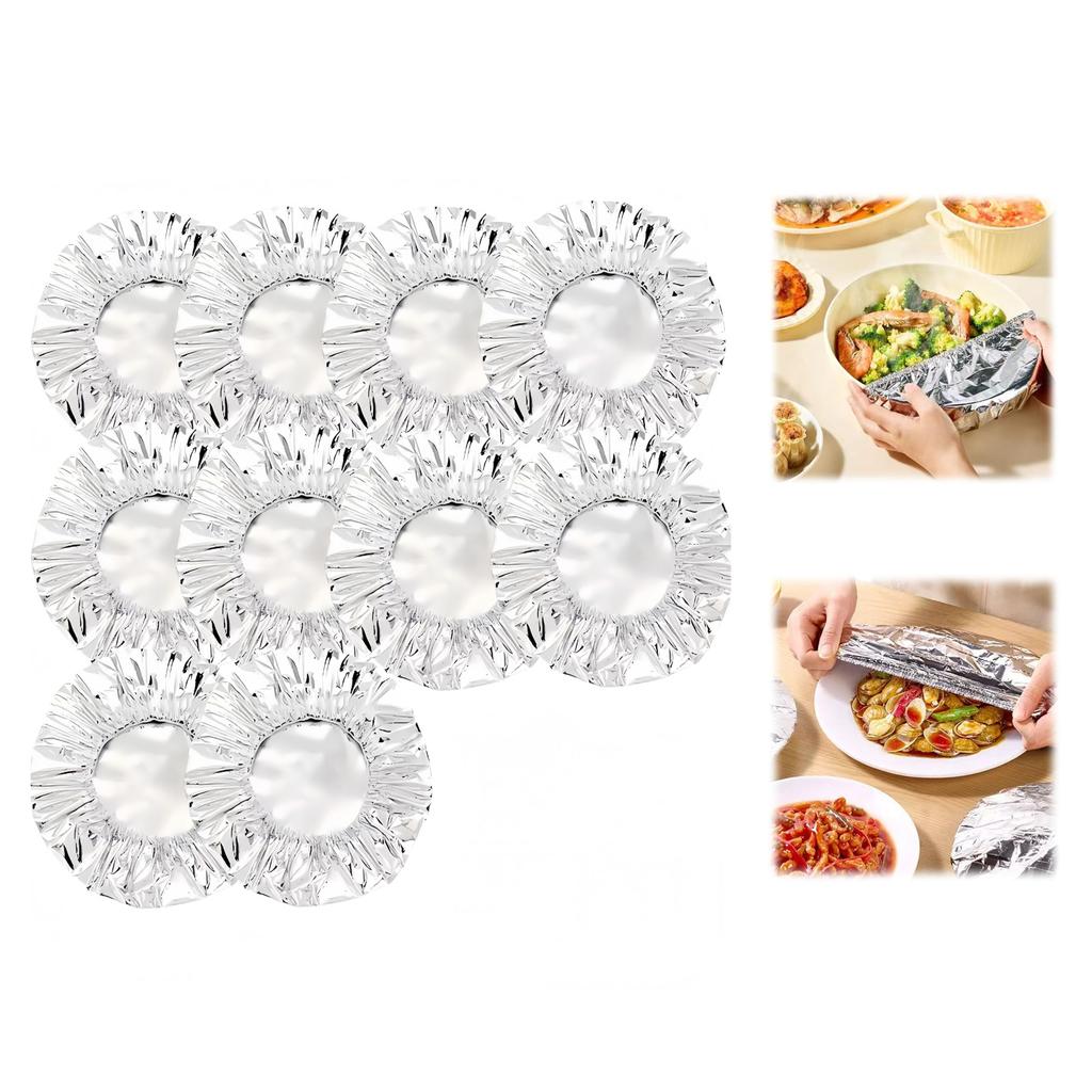 Aluminum Foil Elastic Food Covers, Stretchable for Bowls, Pack of 10/30/50