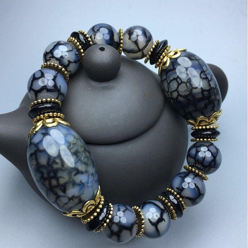 Natural Ice Flower Agate Chalcedony Beads Bracelet for Men Women Unisex Healing Stone Jewelry