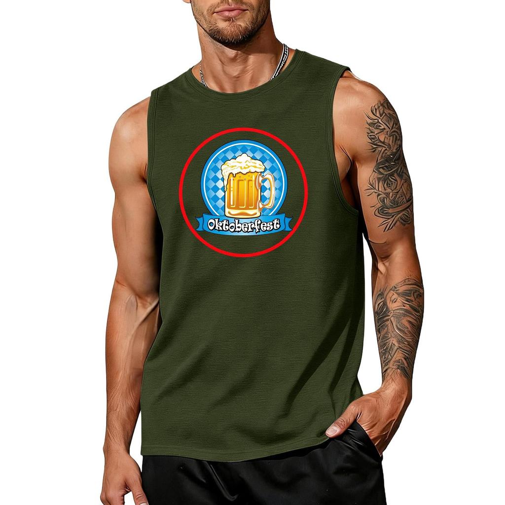 Men's Sleeveless Tank Top Casual Loose Fit Summer Vest Oktoberfest Beer Mug Graphic Print Lightweight Breathable