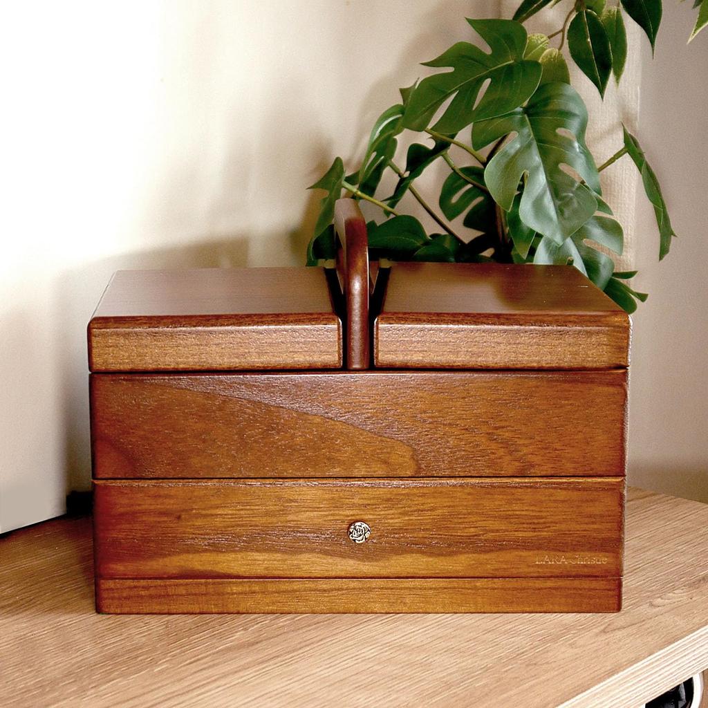 Sewing Natural Paulownia Sewing 2 Large Accessories [Lara Christie] Box, Wooden, Wood, Wood, Box, Storage, Tiers, Capacity, Lh108-0004