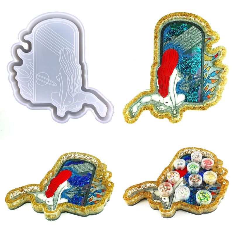 Beauty Storage Tray Coaster Molds Silicone Ornament Mold Epoxy Resin Casting Molds for Making Faux Agate Slice Cup Mat