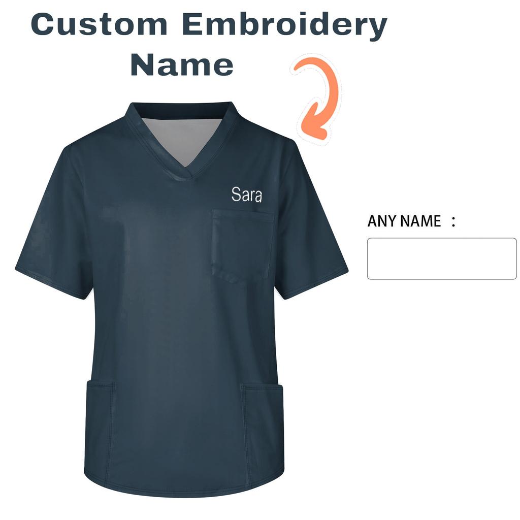 DIY Name Embroidery Customization Men's Short Sleeve Button Lapel Solid Color Chest Pocket Dry-nurse Top