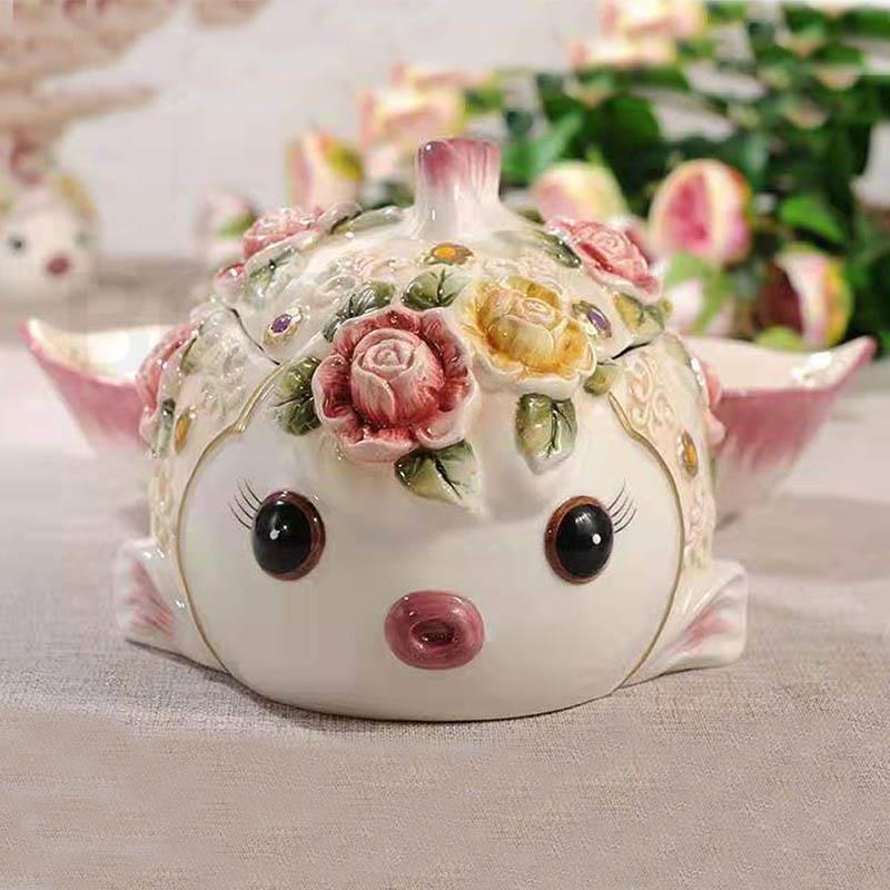 BORREY 3D Relief en céramique poisson rouge bonbons collations assiette réservoir de stockage de sucre plateau de fruits décoration de la maison œuvre d'art cadeau de mariage d'anniversaire