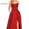 Abendkleid Spaghettiträger Hoher Schlitz Schulterfrei Rückenfrei Ärmellos Seitentaschen A-Linie Bodenlang Satin Reine Farbe Abschlussball Bankett Party Maxi
