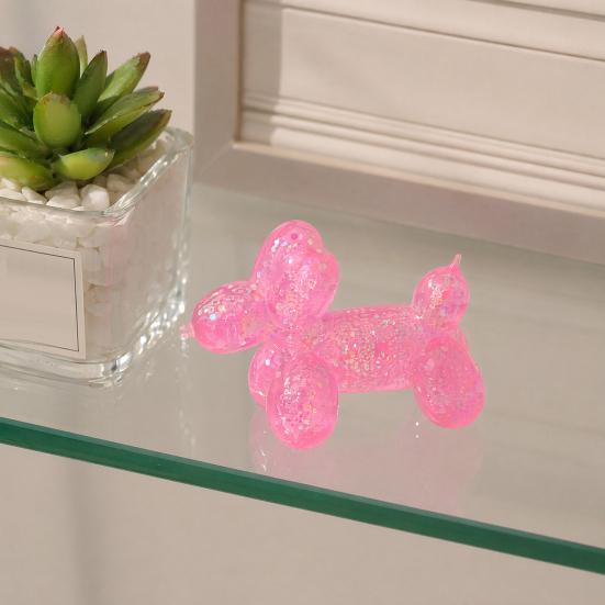 Glitter Balloon Dog Squeeze Toy, Stress Relief Transparent Dog Sensory Toy, Soft Stretchy Animal Shape Fidget Toy for Home Office Classroom
