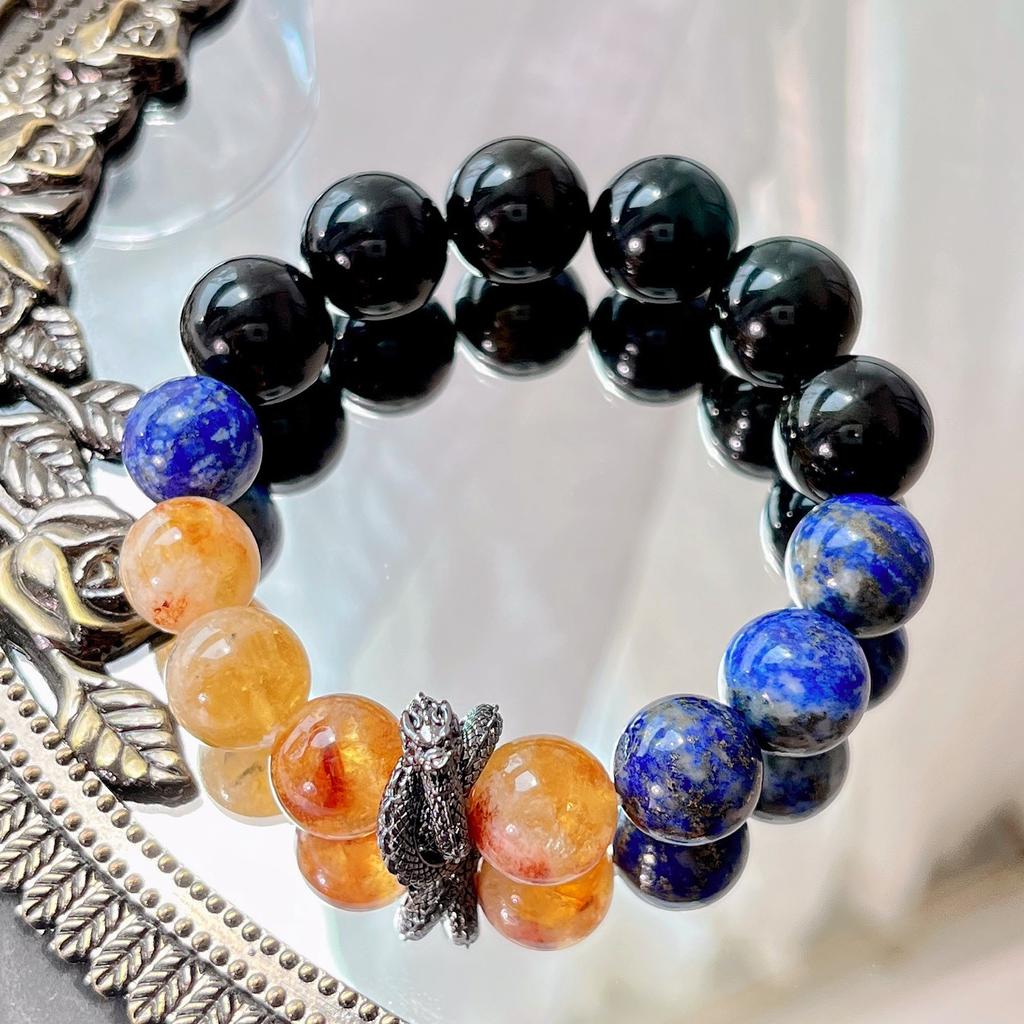 12Mm Design Natural Lapis Lazuli Citrine Obsidian Bracelet Bracelet