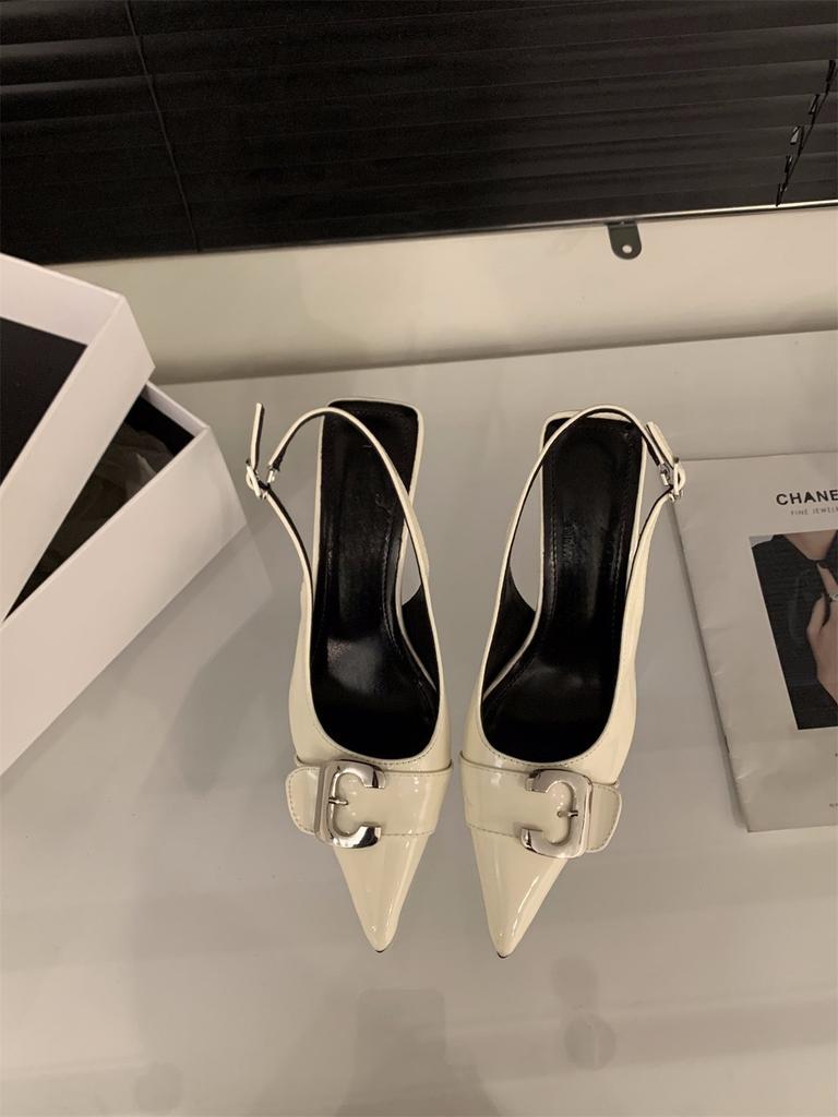 Black high heels temperament socialite bag head sandals fairy shoes 2025 new spring and summer French pointed single shoes