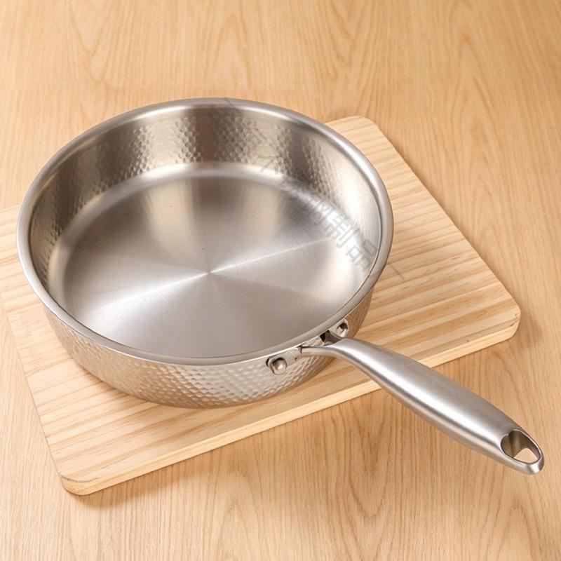 304 Stainless Steel Tri-Ply Hammered Frying Pan Nonstick Without Coating Steak Searing Induction Gas Stove