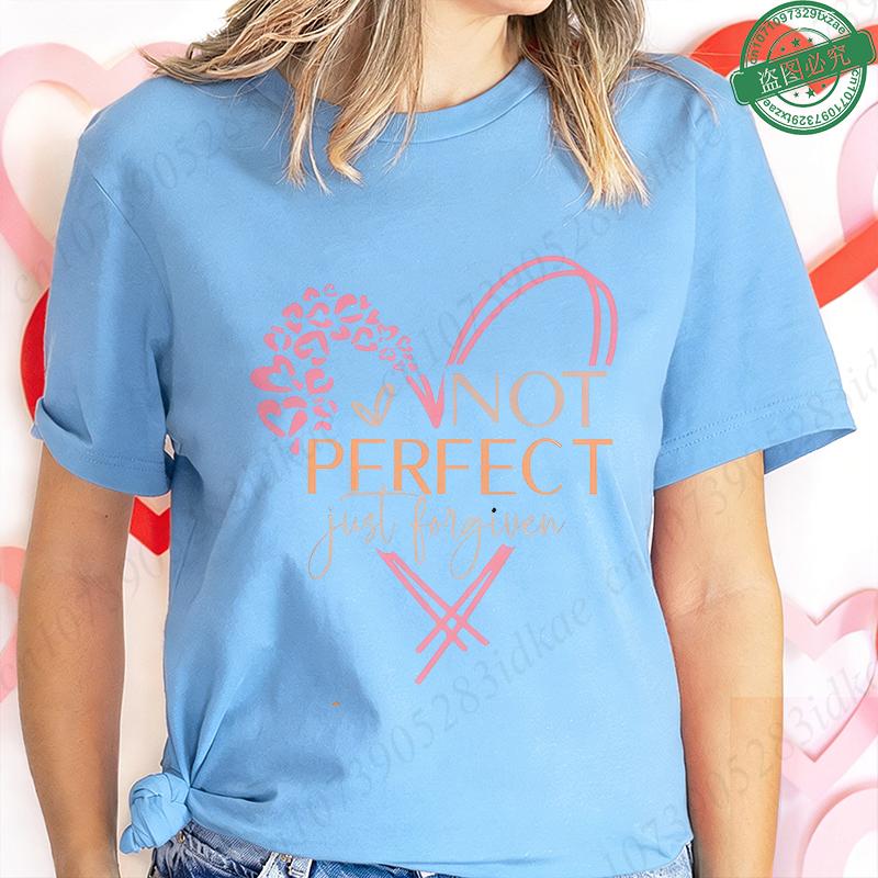 Nicht Perfekt Nur Vergeben T-Shirt für Damen Herz Kreuz Grafik T-Shirt Lässige Kurzarm O-Ausschnitt Oberteile Inspirierendes Christliches Geschenk