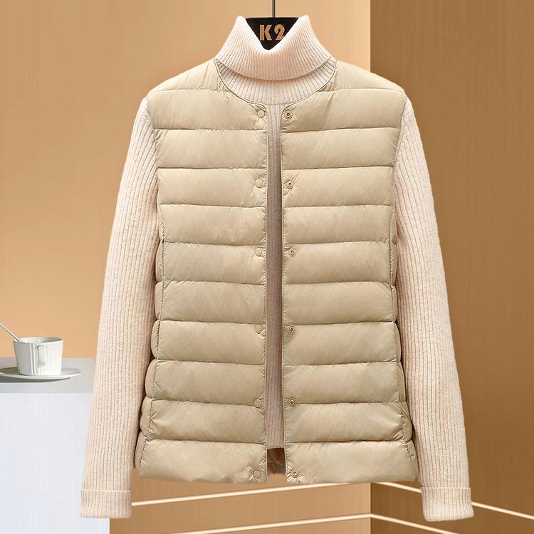 Autumn and Winter Thin Down Jacket for Women's Vest Season New Round Neck Inner Liner Horse Clip Vest White Duck Down Large Size Jacket