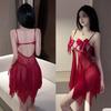 Sexy lingerie, perspective bow suspenders, sexy nightdress backless deep V chest dress set