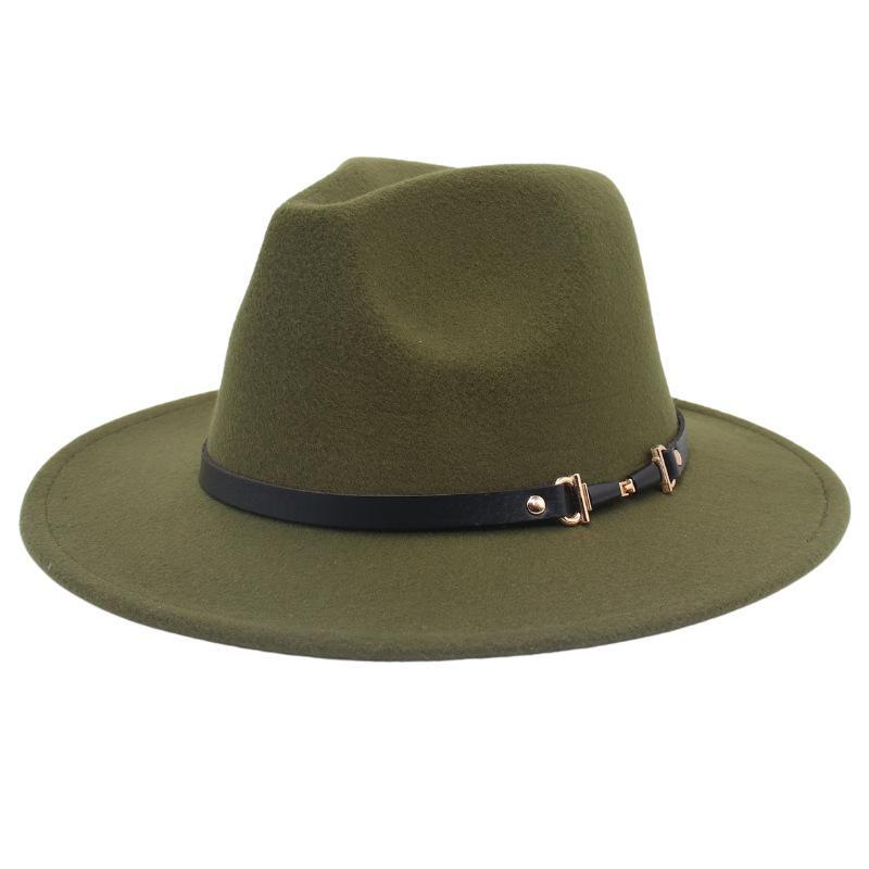 New European-American Style Jazz Windbreaker Hat with Large Brim Felt - Solid Color