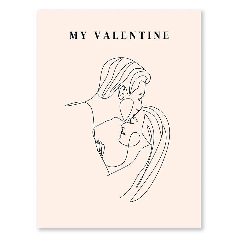 Valentinstag Warteschlange Galerie Druckbare Poster Vintage Romantische Wand Kunst Nette Rosa Herz Leinwand Malerei Hause Schlafzimmer Dekoration