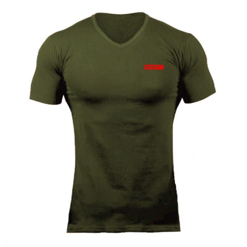 Muscleguys Men’s Casual Comfortable Cotton V-neck Tee Summer Street Trend Short-sleeve Fashion All-match T Shirts Bodybuilding Gym Clothes