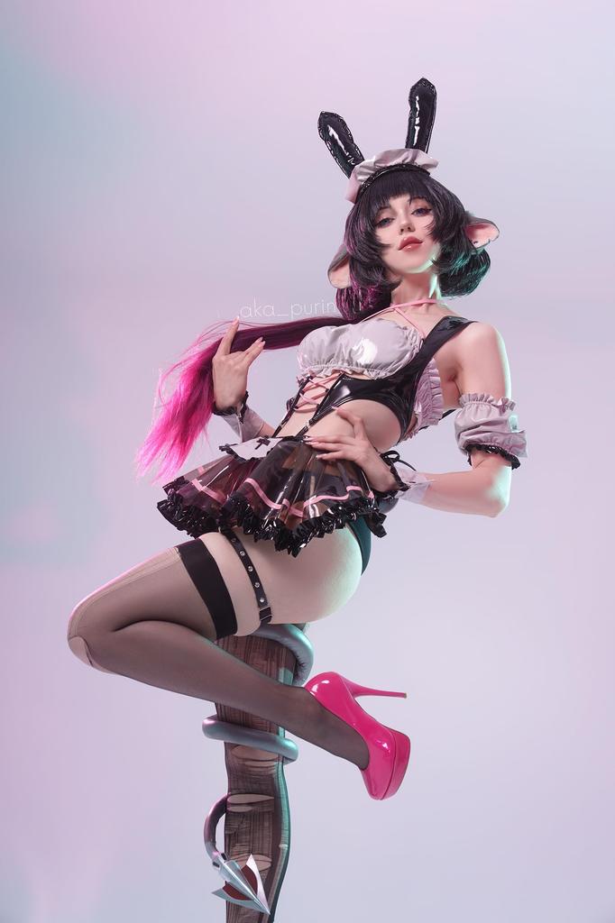 Bunny Maid Costume Black Premium PU Leather Sexy Lingerie for Bunny Cosplay Halloween Sexy Bunny Costume [KORURACLUB] (7-Piece Set) Women, Maid-Style