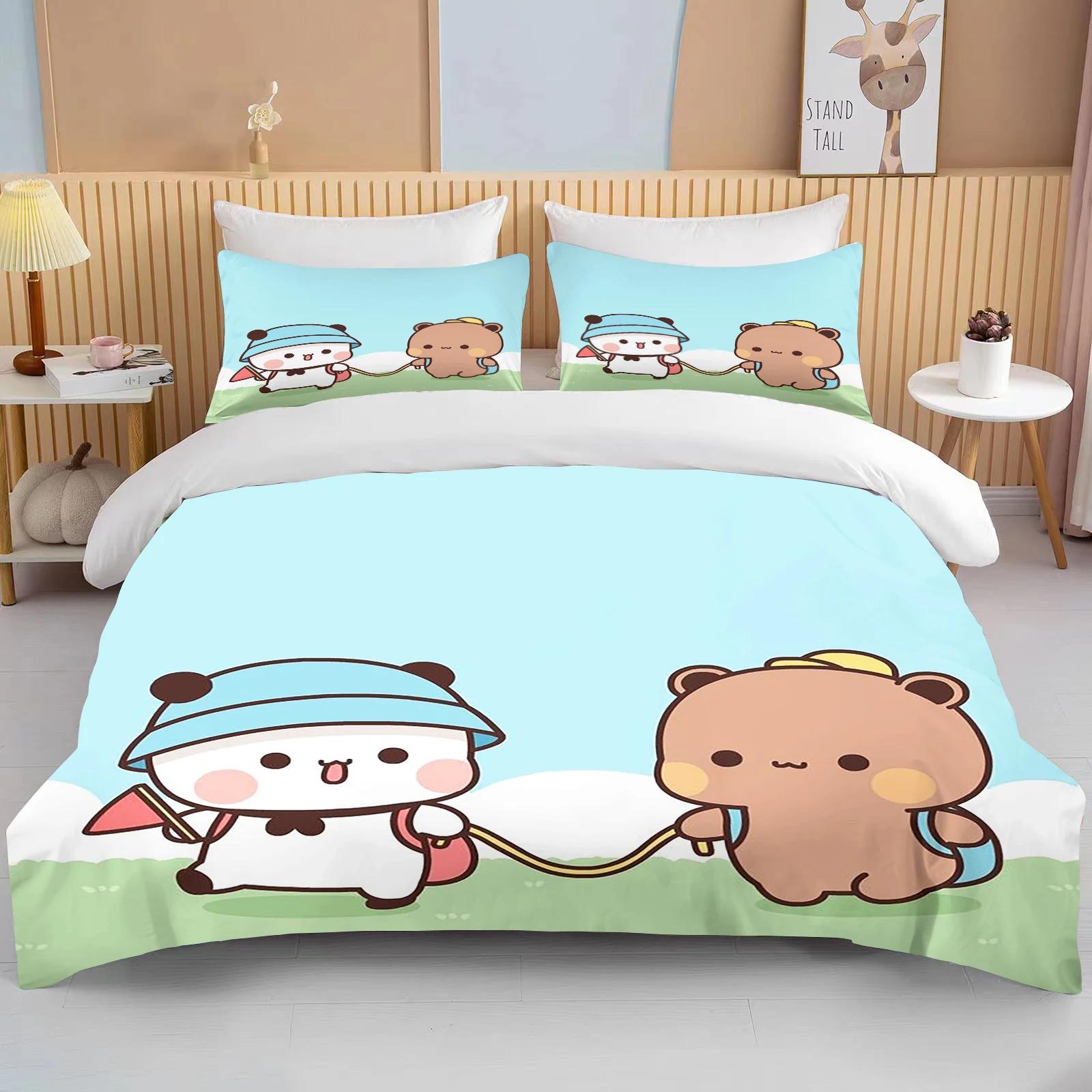 

Bubu Dudu Carton Adorable Lovely Bear Kawai Christmas Gift King Twin Double Young Boys Beding Set Microfiber or Polyester Soft Duvet Cover Set 100*200cm Single