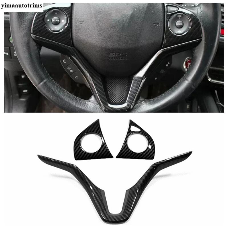 For Honda Vezel HR-V 2014 -  ABS Carbon Fiber Car Steering Wheel Button Frame Decoration Cover Trim Accessories Interior