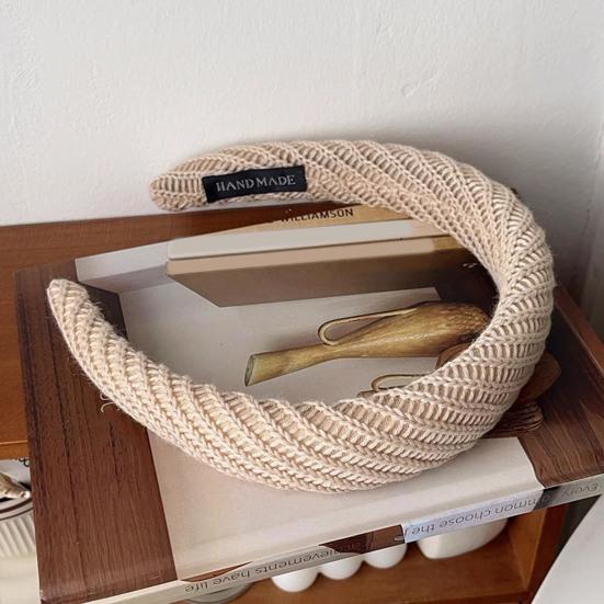 Women Headband Wide Brim Anti-Slip Waffle Sponge Filling Handmade Knitting Hair Hoop Autumn Winter Hair Accessory