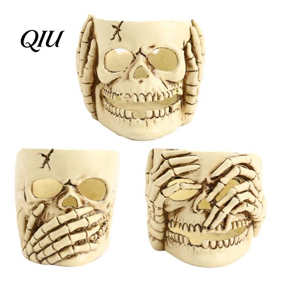 Outdoor Halloween Ornaments Skull Candle Holder Decor, Resin Gothic Table Ornament, Spooky Shelf Hanging Decor for Party Home, Trick or Treat Festive