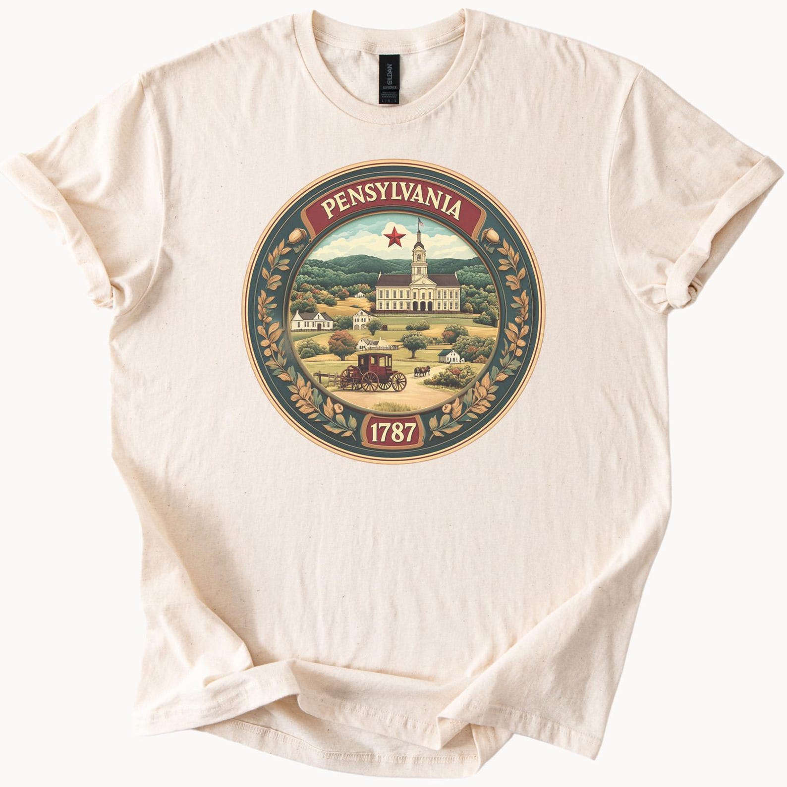 Pennsylvania State Graphic T Shirt Established 1787 Historic Landmark Illustration Scenic Mountain Town Tee Pennsylvania Heritage Shirt 120