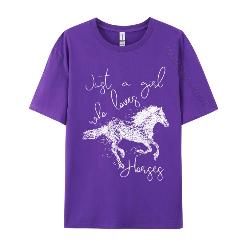 Just A Girl Who Loves Horses Jumping Horse White Silhouette TShirts Funny Tops Tees O Neck New Year Day Pure Cotton