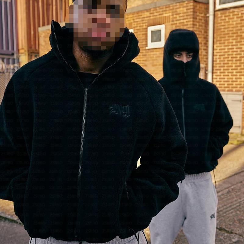 Y2K letter trendy casual loose autumn and winter high neck warm hooded zipper sweatshirt