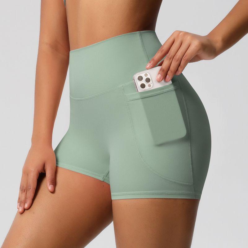 Fashion Nude Feel Brushed Pocket Sports Shorts Women's High Waist Shaping Fitness Shorts Yoga Shorts Tight