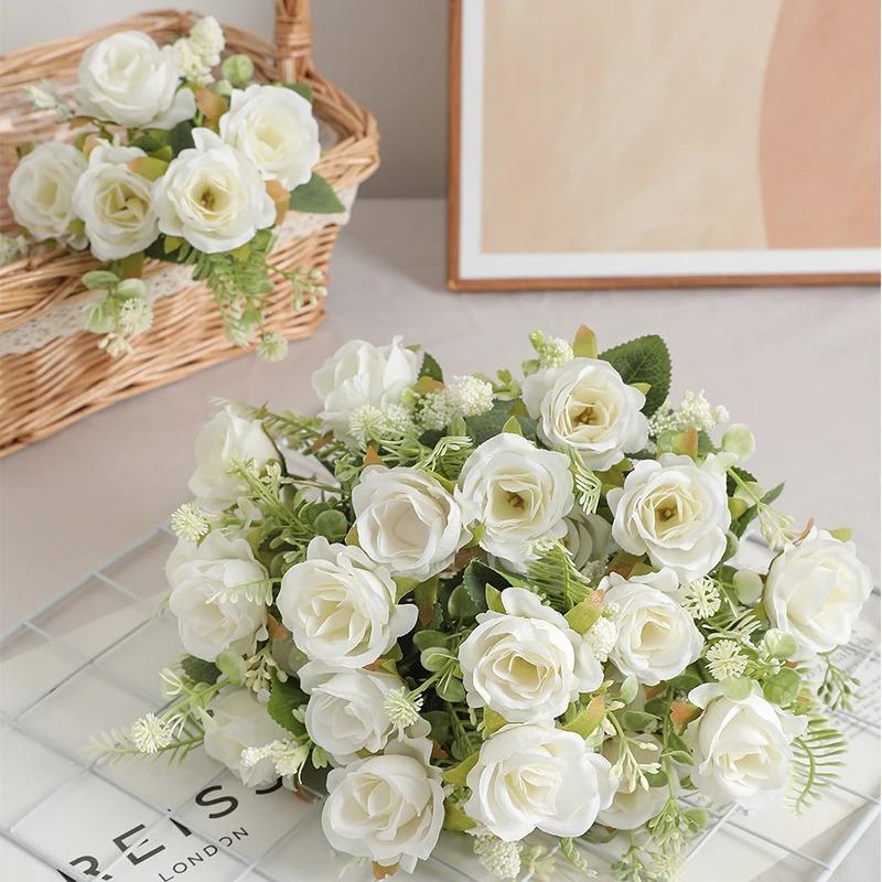 1pc Rose White Silk Bouquet Peony Artificial Flower 10 Big Head 4 Small Bud Wedding Brides Home Decoration Artificial Flower,Mother's Day,Women's Day