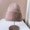 Circle yarn rabbit hair knitted wool hat female autumn and winter show a small face, keep warm and cold, ear protection, pullover hat, fluffy hat