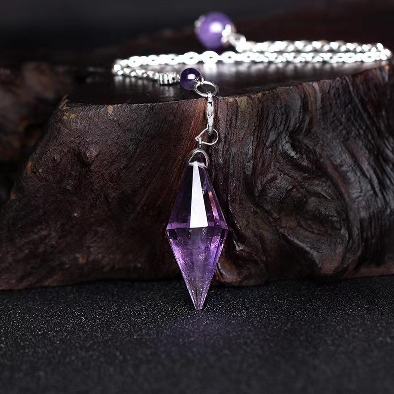 Natural Crystal Pendulum Pendant Beginner Water Drop Retro Purple Citrine Necklace Niche Section Purple Energy